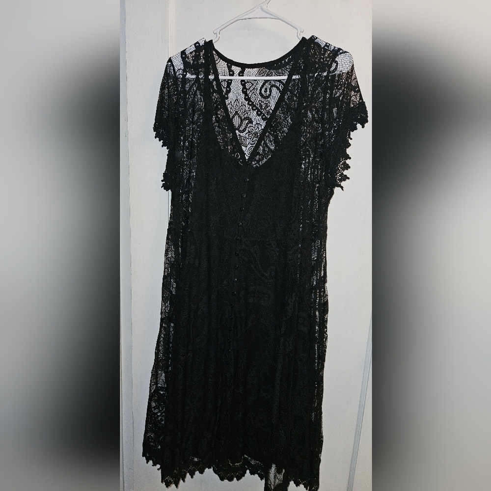 Torrid Black Lace Button-Up Mini Dress